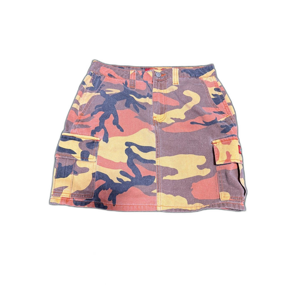 Dickies Orange Camo Cargo Mini Skirt — Y2K Utility, Bold Camo Print